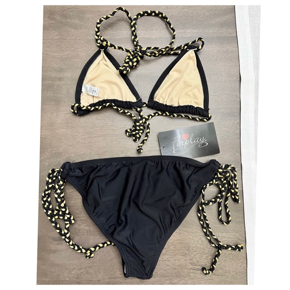 Forplay Black and Gold Triangle Halter String Bikini - Picture 4 of 6